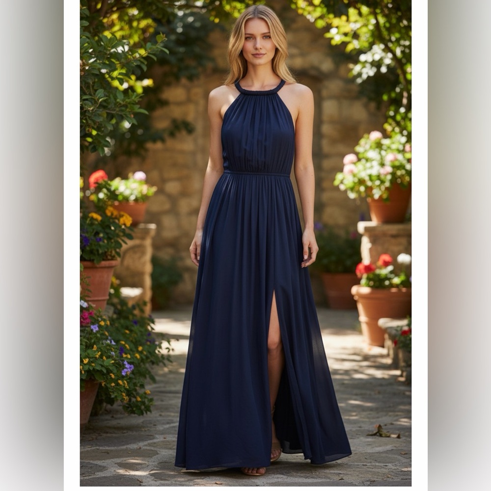 Tahari Navy Blue Maxi Dress